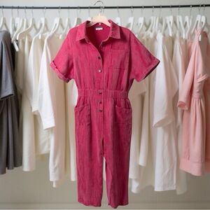 WHITE BIRCH Pink Gauze Button-Up Jumpsuit | Size Large – Coastal Chic